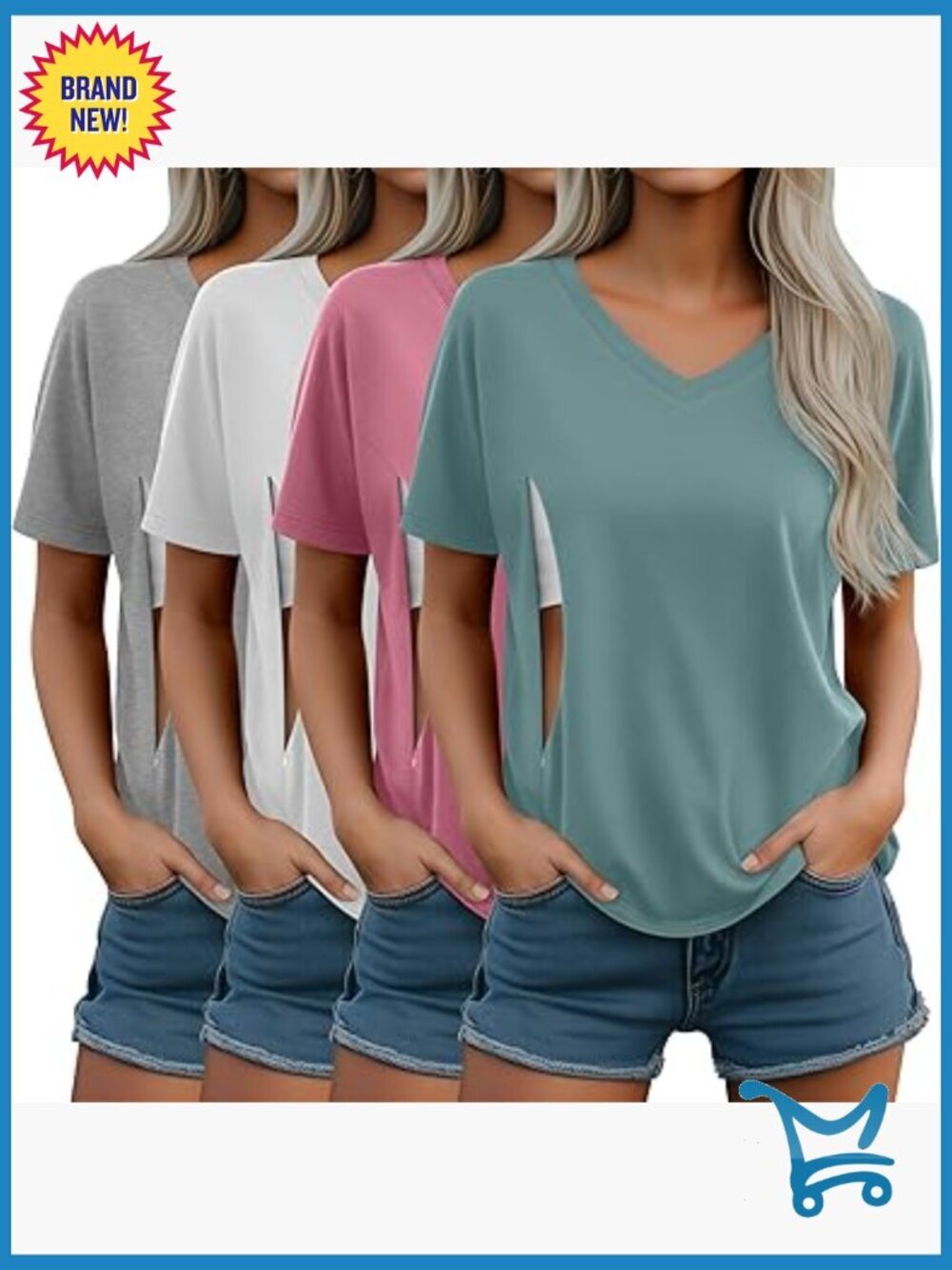 4 Pack Nursing Shirts with Hidden Zipper V Neck Short Sleeve Maternity Tops